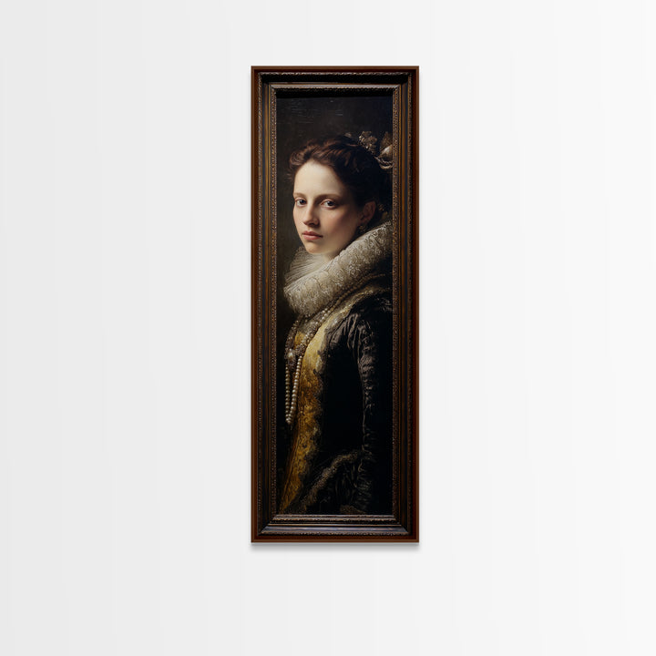 Portrait with Pearl Necklace and Velvet Dress Canvas Print, Renaissanceinspired Art, Fantasy Decor, Living Room Decor, Classic, REN-1x3-24