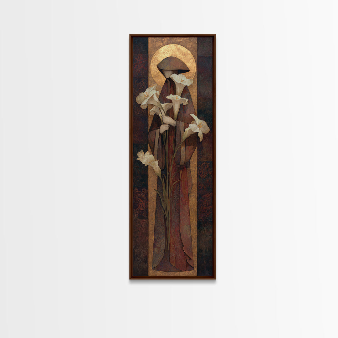 Saint Like Figure Holding White Lilies Canvas Print, Renaissanceinspired Art, Fine Art Print, Living Room Decor, Oil Painting, REN-1x3-25