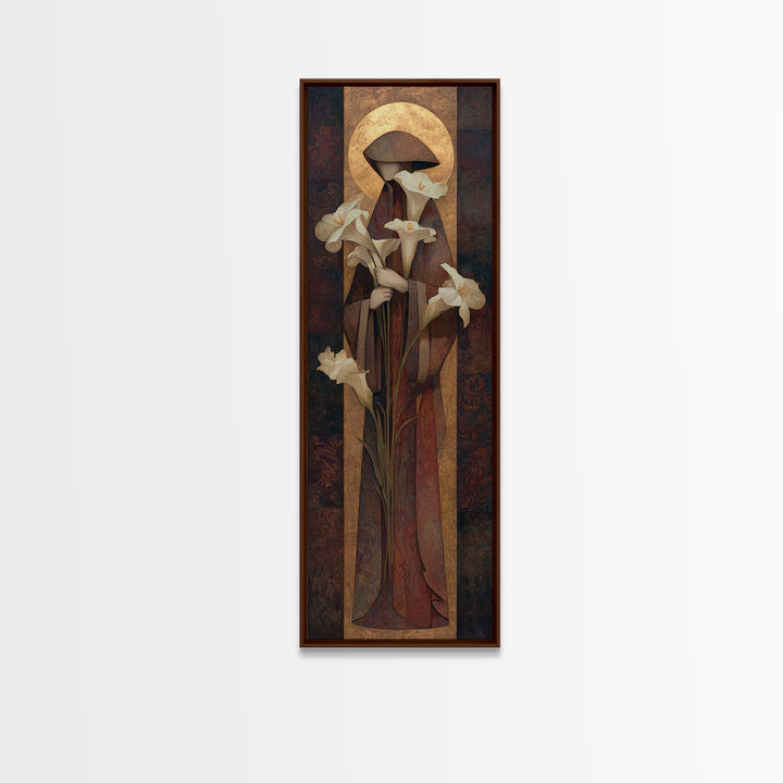 Saint Like Figure Holding White Lilies Canvas Print, Renaissanceinspired Art, Fine Art Print, Living Room Decor, Oil Painting, REN-1x3-25