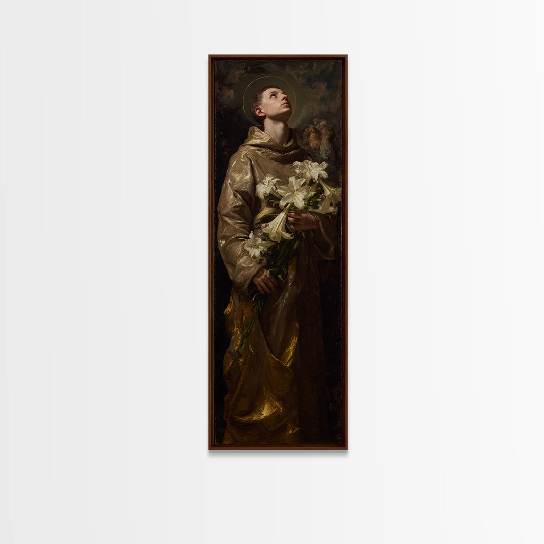 Saint Like Figure Holding White Lilies Canvas Print, Renaissanceinspired Art, Dog Portraits, Living Room Decor, Classic, REN-1x3-49