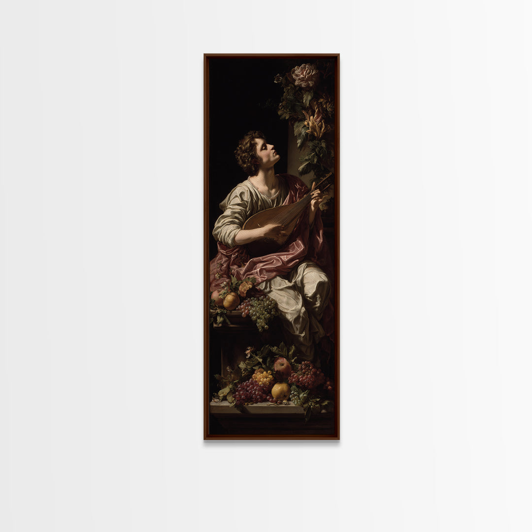 Renaissance Style Musician with Lute Framed Canvas Print, Renaissanceinspired Art, Classic Art, Living Room Decor, Classic, REN-1x3-52
