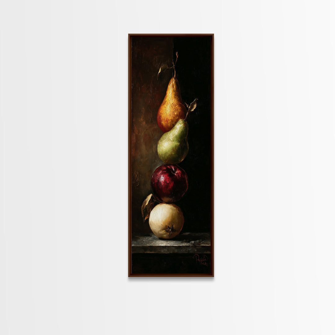Oil Painted Fruit Still Life on Dark Canvas Print, Renaissanceinspired Art, Living Room Decor, Oil Painting, Classic, REN-1x3-63