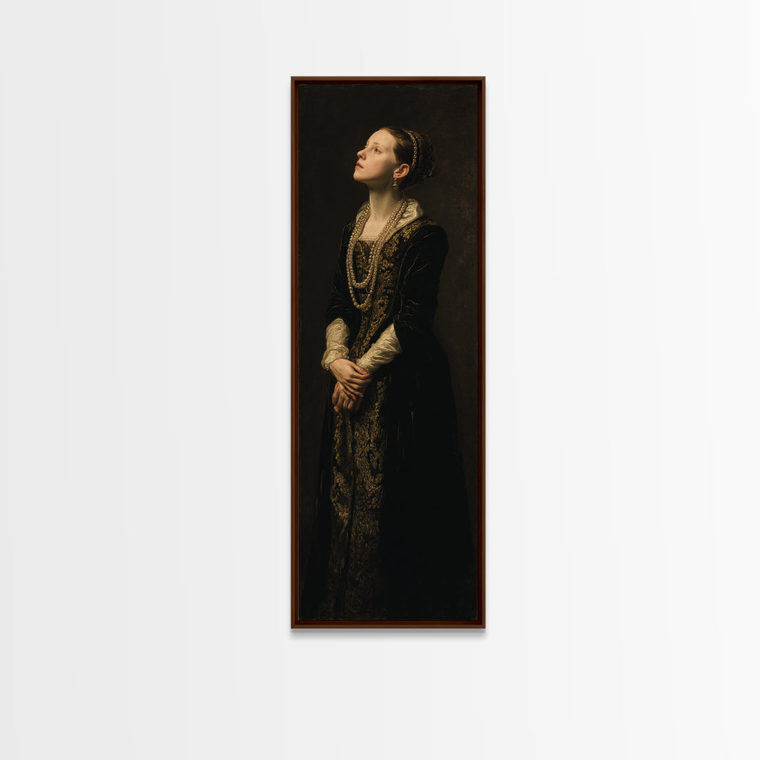 Portrait with Pearl Necklace and Velvet Dress Canvas Print, Renaissanceinspired Art, Art Print, Living Room Decor, Classic, REN-1x3-72