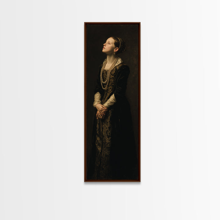 Portrait with Pearl Necklace and Velvet Dress Canvas Print, Renaissanceinspired Art, Art Print, Living Room Decor, Classic, REN-1x3-72