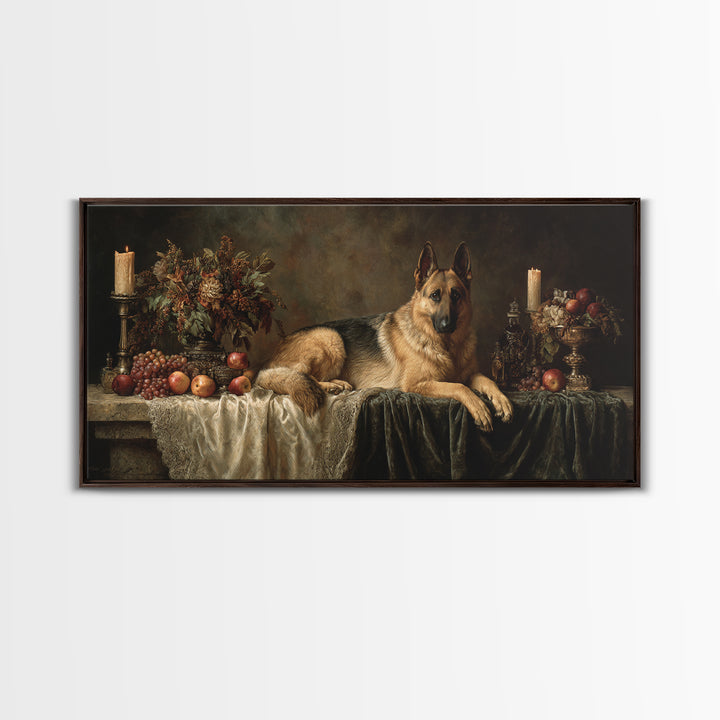 Noble Dog Portrait Framed Canvas Print, Renaissanceinspired Art, Neutral Decor, Living Room Decor, Oil Painting, Classic, REN-2x1-16