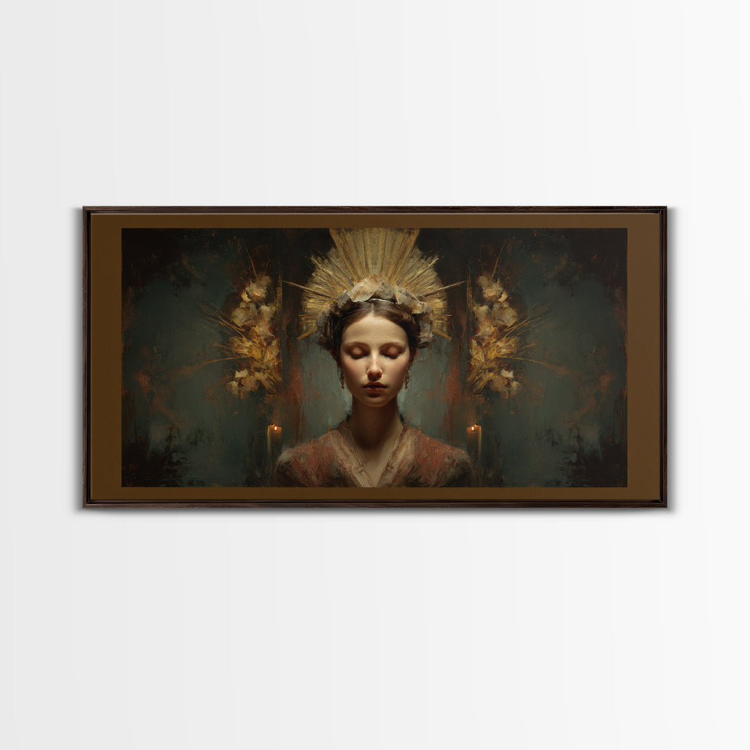 Gold Halo Portrait Canvas Print, Renaissanceinspired Art, Luxury Decor, Living Room Decor, Fine Art, Classic, Printable Art, REN-2x1-73