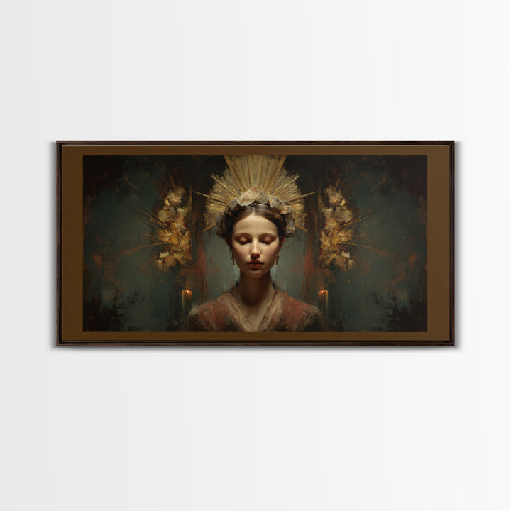 Gold Halo Portrait Canvas Print, Renaissanceinspired Art, Luxury Decor, Living Room Decor, Fine Art, Classic, Printable Art, REN-2x1-73