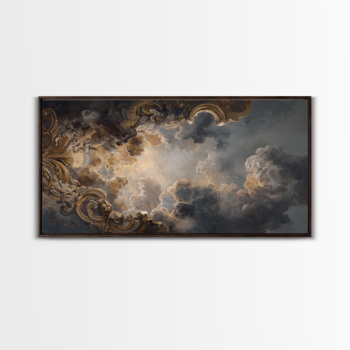 Fresco Celestial Ceiling Composition Framed Canvas Print, Renaissanceinspired Art, Boho Decor, Living Room Decor, Classic, REN-2x1-83