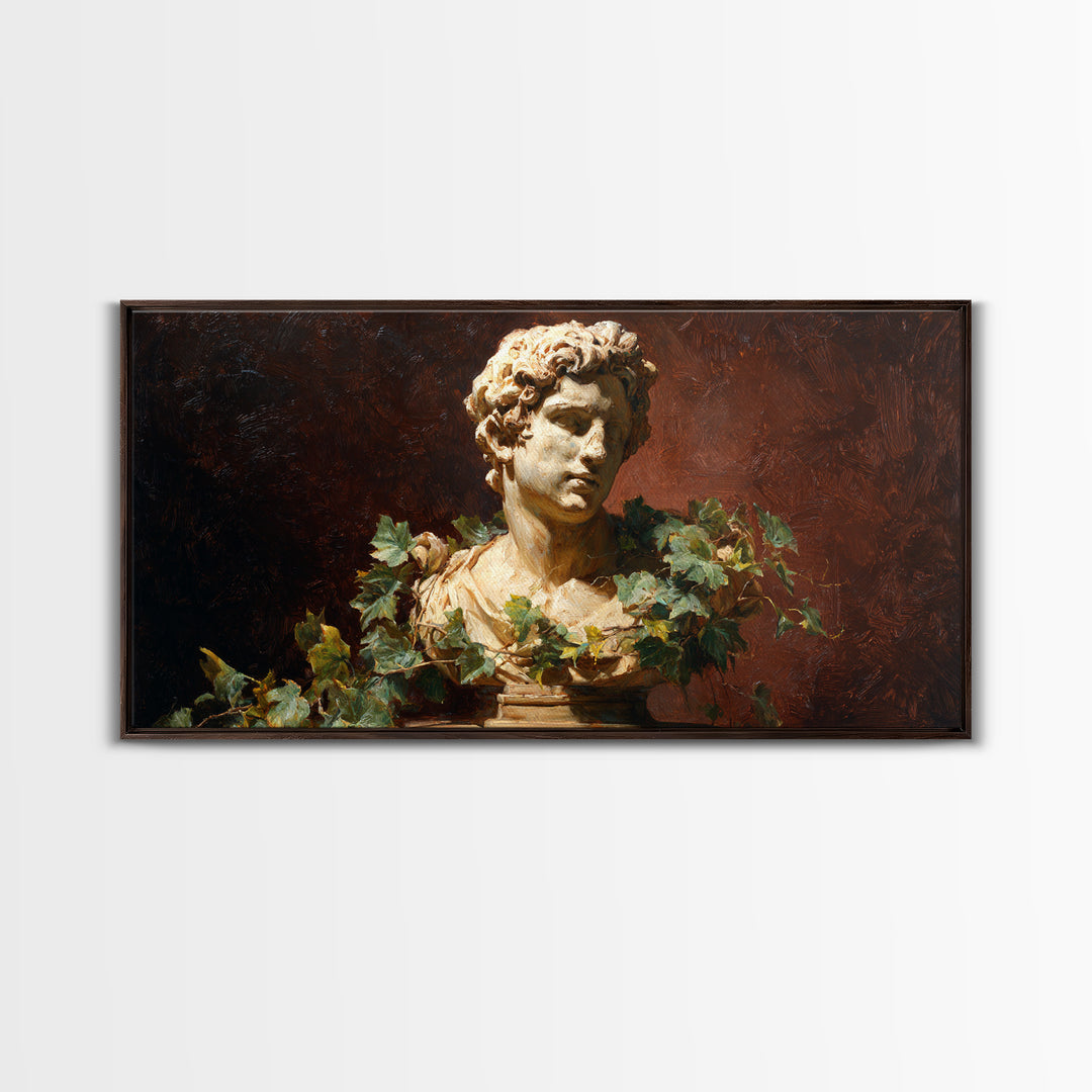 Classical Statue Bust Covered Framed Canvas Print, Renaissanceinspired Art, Botanical Art, Living Room Decor, Fine Art, Classic, REN-2x1-87