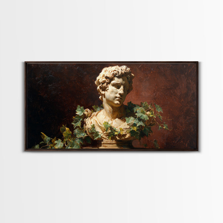Classical Statue Bust Covered Framed Canvas Print, Renaissanceinspired Art, Botanical Art, Living Room Decor, Fine Art, Classic, REN-2x1-87
