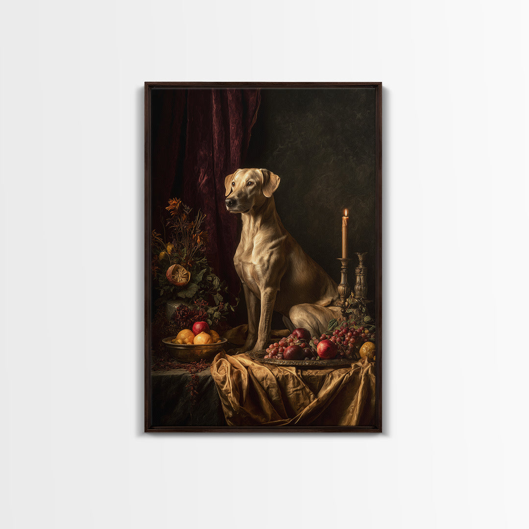 Noble Dog Portrait Framed Canvas Print, Renaissanceinspired Art, Cat Painting, Living Room Decor, Oil Painting, Classic, REN-2x3-100