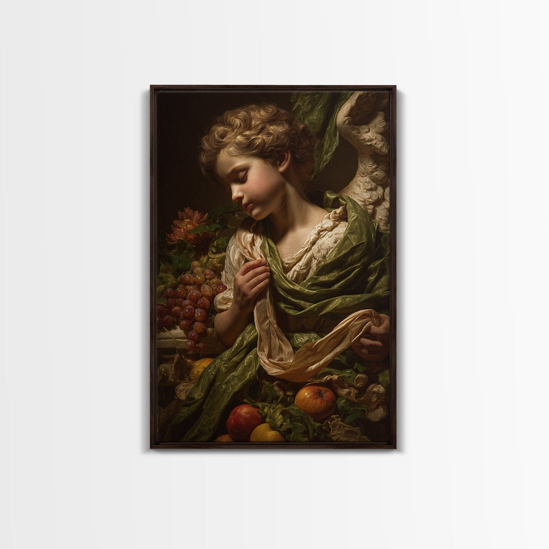 Cherub Holding a Ribbon Among Clouds Canvas Print, Renaissanceinspired Art, Elegant Home Decor, Living Room Decor, Oil Painting, REN-2x3-14
