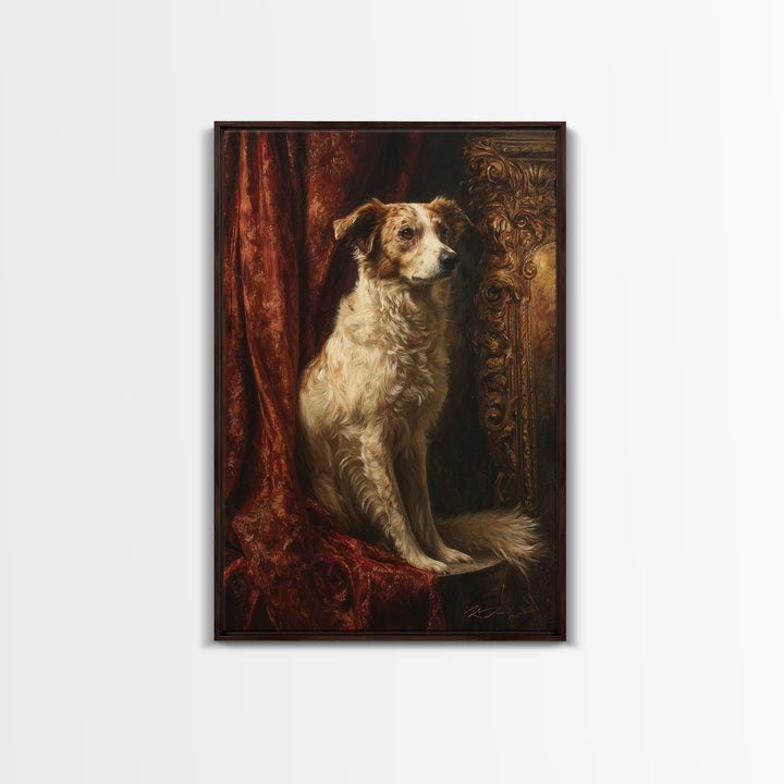 Noble Dog Portrait Framed Canvas Print, Renaissanceinspired Art, Textured Painting, Living Room Decor, Fine Art, Classic, REN-2x3-28