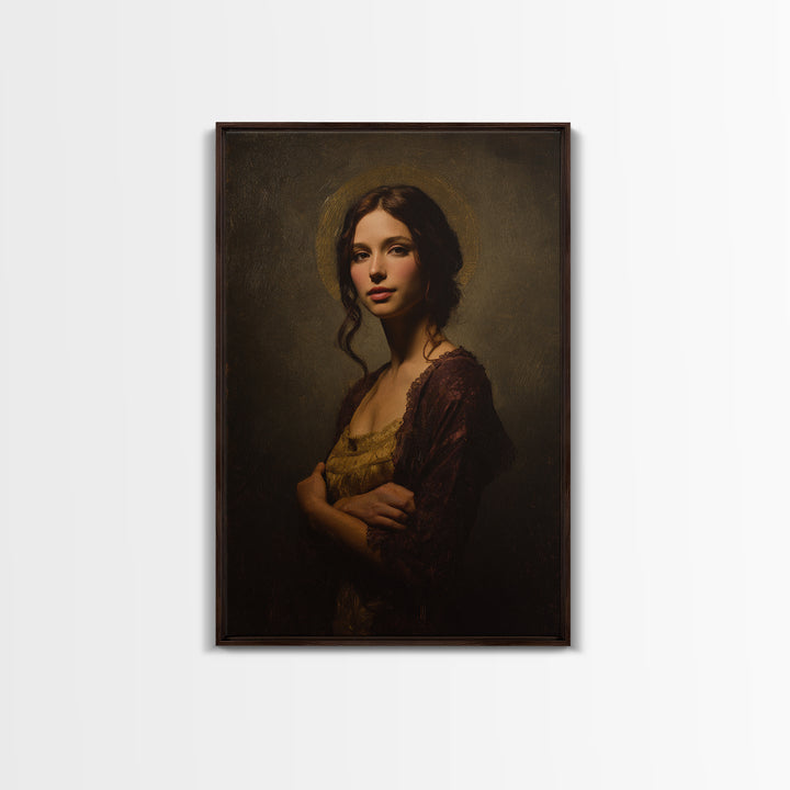 Gold Halo Portrait Framed Canvas Print, Renaissanceinspired Art, Neutral Decor, Living Room Decor, Fine Art, Classic, REN-2x3-37