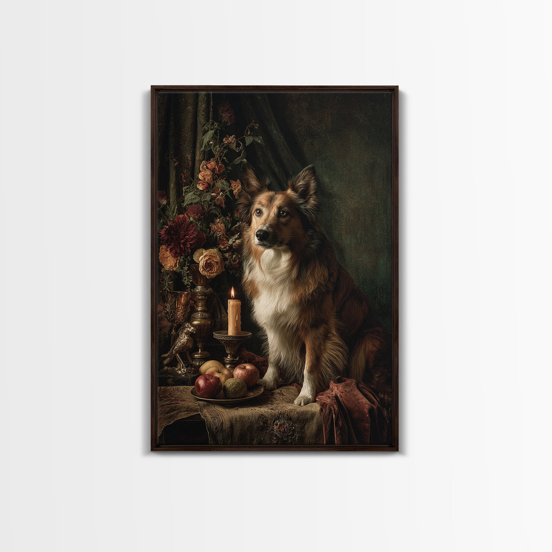 Noble Dog Portrait Framed Canvas Print, Renaissanceinspired Art, Cat Painting, Living Room Decor, Classic, Gallery Decor, REN-2x3-4