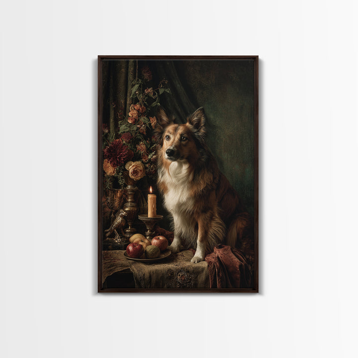 Noble Dog Portrait Framed Canvas Print, Renaissanceinspired Art, Cat Painting, Living Room Decor, Classic, Gallery Decor, REN-2x3-4