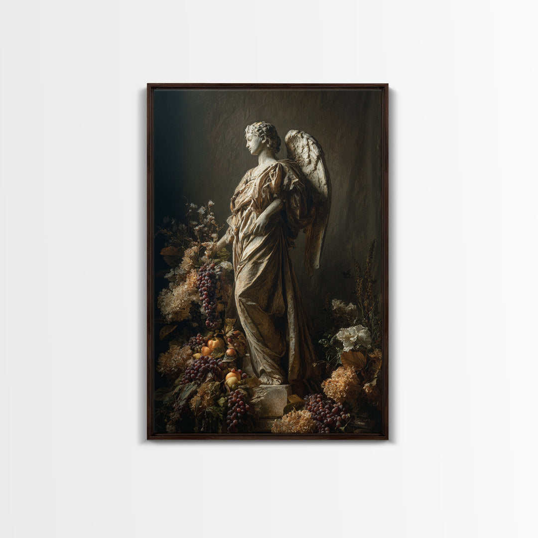 Angel Wings with Gold and Ivory Tones Canvas Print, Renaissanceinspired Art, Boho Decor, Living Room Decor, Classic, Cat Art, REN-2x3-74