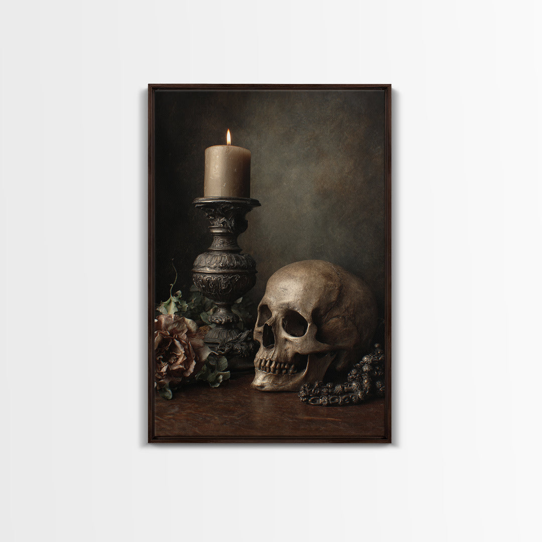 Old Master Skull and Candle Still Life Framed Canvas Print, Renaissanceinspired Art, Room Decor, Living Room Decor, Classic, REN-2x3-90