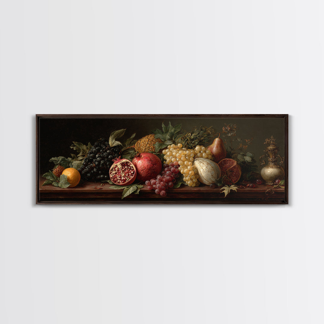 Oil Painted Fruit Still Life on Dark Canvas Print, Renaissanceinspired Art, Elegant Home Decor, Living Room Decor, Classic, REN-3x1-19
