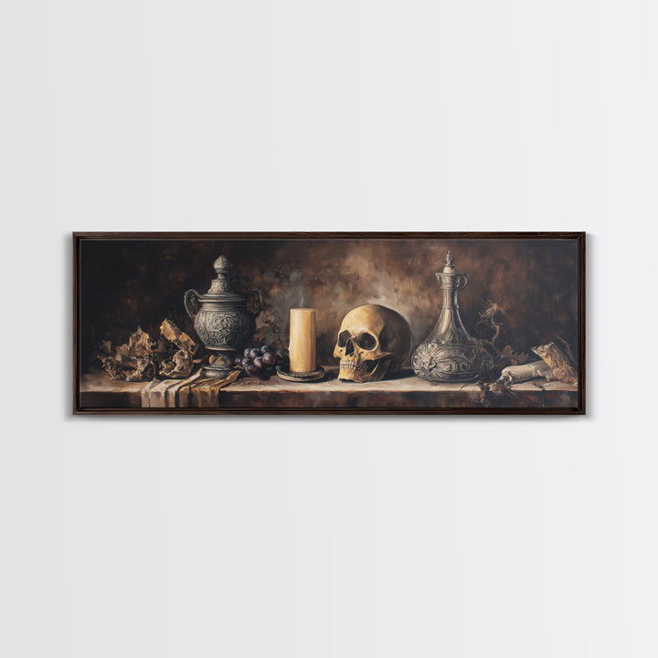 Old Master Skull and Candle Still Life Framed Canvas Print, Renaissanceinspired Art, Room Decor, Living Room Decor, Classic, REN-3x1-2