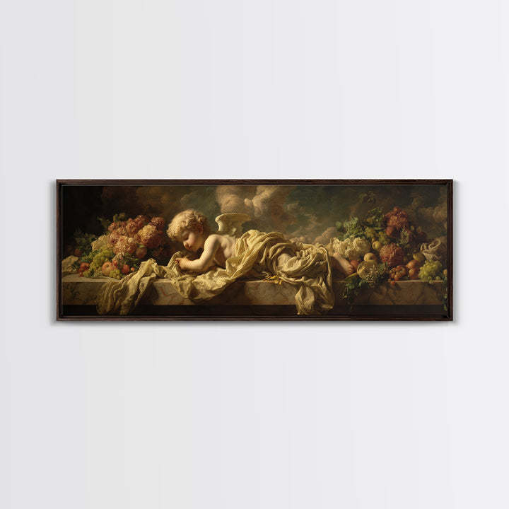 Cherub Holding a Ribbon Among Clouds Canvas Print, Renaissanceinspired Art, Elegant Home Decor, Living Room Decor, Abstract Art, REN-3x1-22