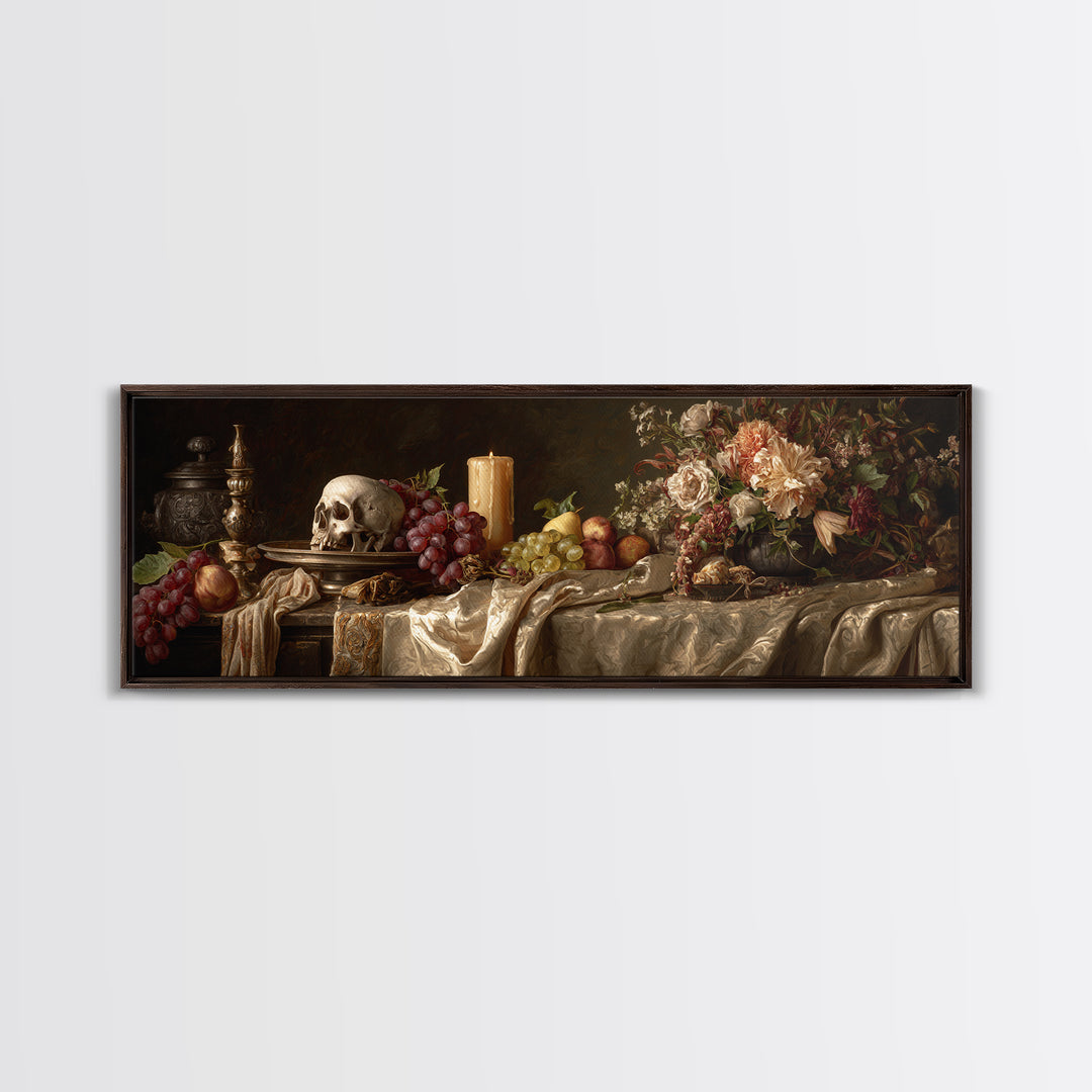 Old Master Skull and Candle Still Life Canvas Print, Renaissanceinspired Art, Digital Art, Living Room Decor, Watercolor Art, REN-3x1-26