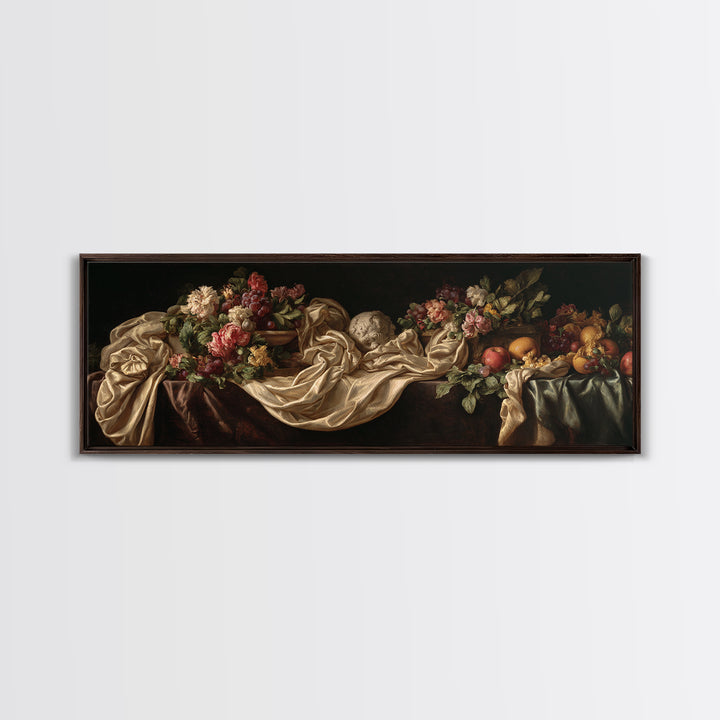Floral Garland Surrounding a Classical Profile Canvas Print, Renaissanceinspired Art, Minimalist Decor, Living Room Decor, REN-3x1-86