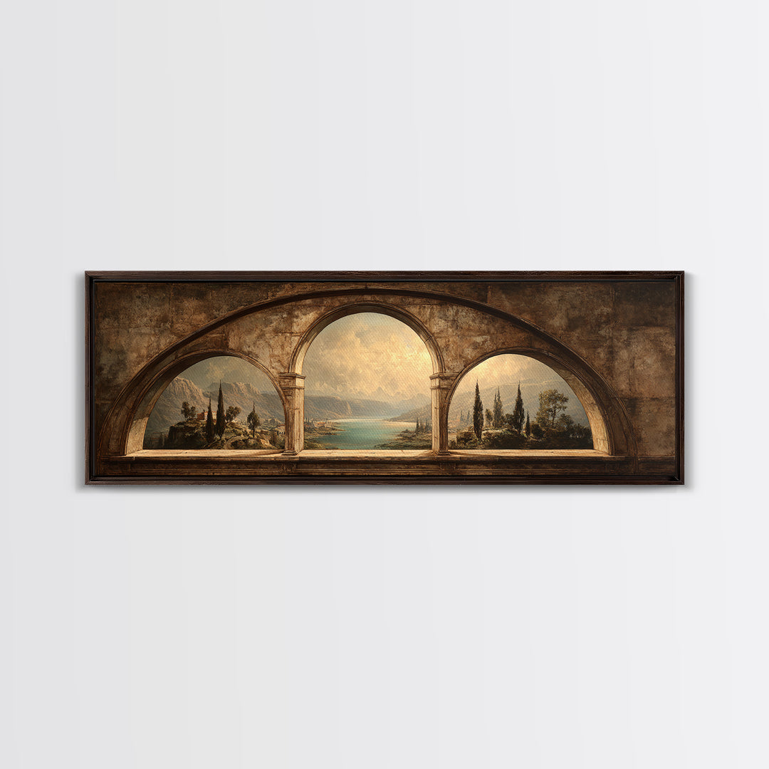 Architectural Arch with Italian Landscape Beyond Canvas Print, Renaissanceinspired Art, Mosaic Wall Art, Living Room Decor, REN-3x1-99