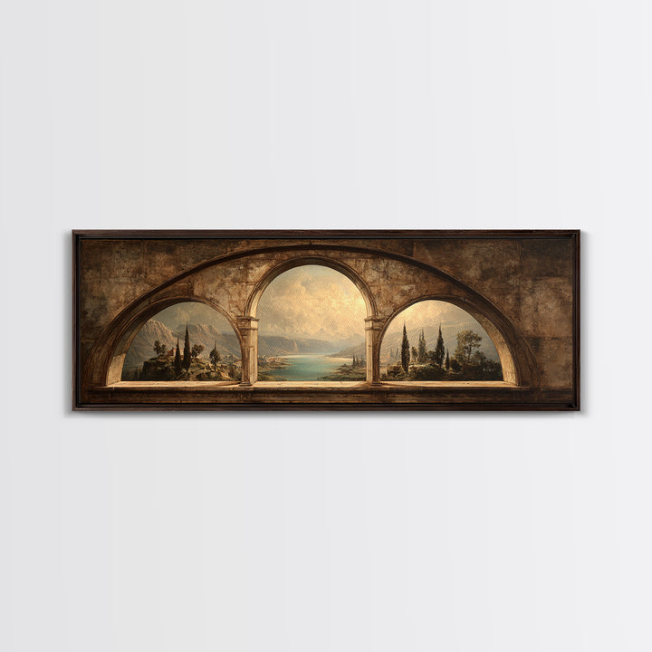 Architectural Arch with Italian Landscape Beyond Canvas Print, Renaissanceinspired Art, Mosaic Wall Art, Living Room Decor, REN-3x1-99