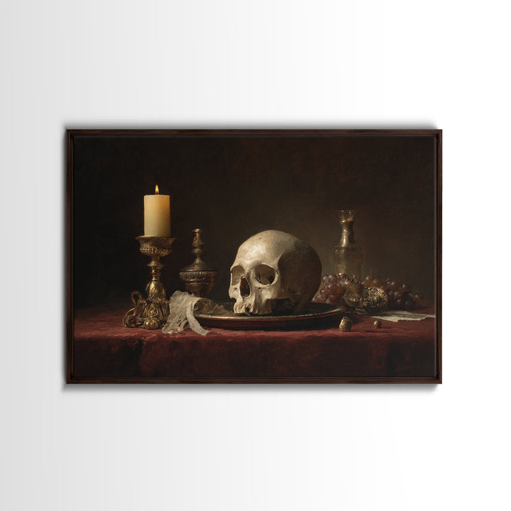 Old Master Skull and Candle Still Life Canvas Print, Renaissanceinspired Art, Digital Art, Living Room Decor, Fine Art, Classic, REN-3x2-38