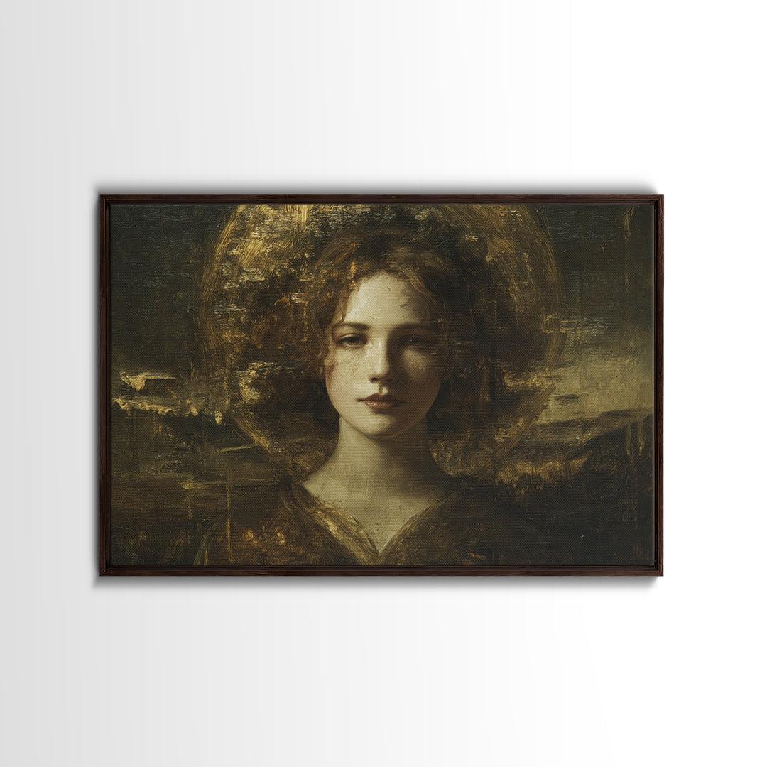Gold Halo Portrait Canvas Print, Renaissanceinspired Art, Digital Print, Living Room Decor, Fine Art, Classic, Living Room Art, REN-3x2-57