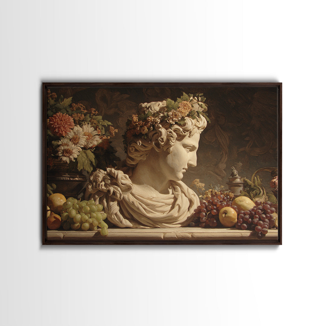 Floral Garland Surrounding a Classical Profile Canvas Print, Renaissanceinspired Art, Canvas Wall Art, Living Room Decor, REN-3x2-74
