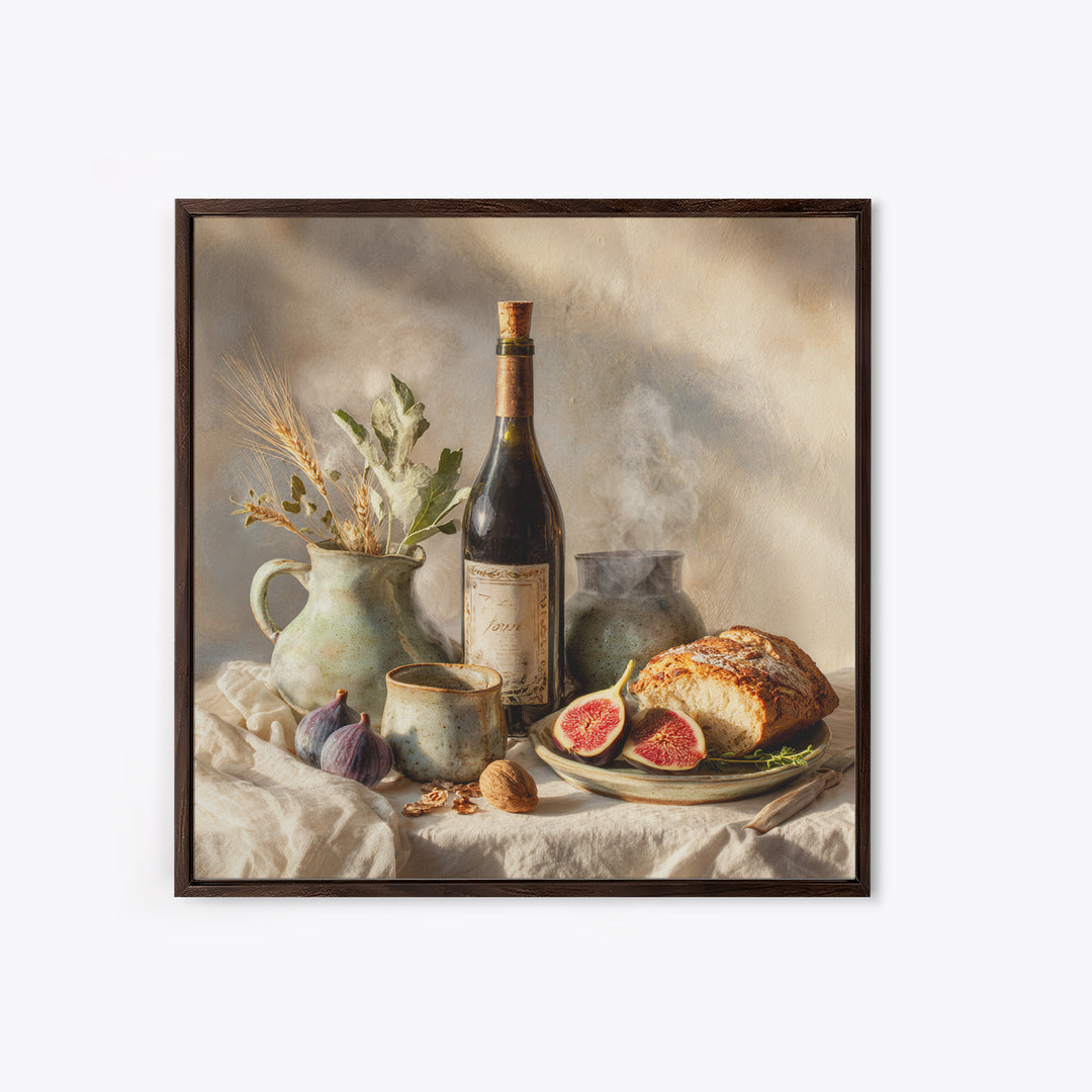 Wine Bottle and Figs Framed Canvas Print, Restaurant Art, Modern Decor, Restaurant Decor, Fine Art, Bistro, Poster, Wall Decor, RES-1x1-1