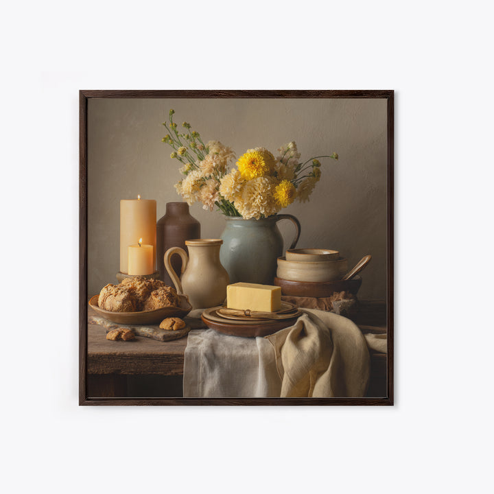 Elegant Table Objects Framed Canvas Print, Restaurant Art, Bedroom Wall Art, Restaurant Decor, Watercolor Art, Bistro, RES-1x1-24