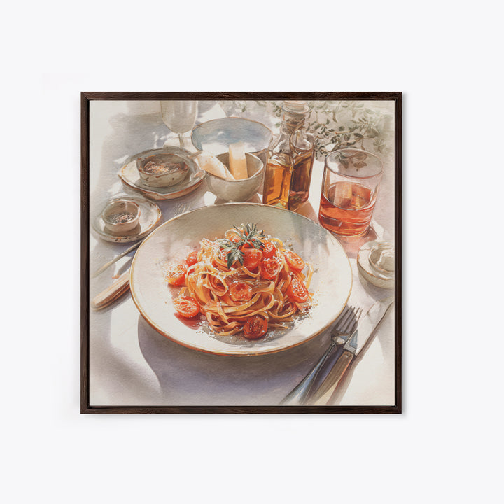Fresh Pasta with Tomatoes and Basil Canvas Print, Restaurant Art, Cool Wall Art, Restaurant Decor, Fine Art, Bistro, RES-1x1-26