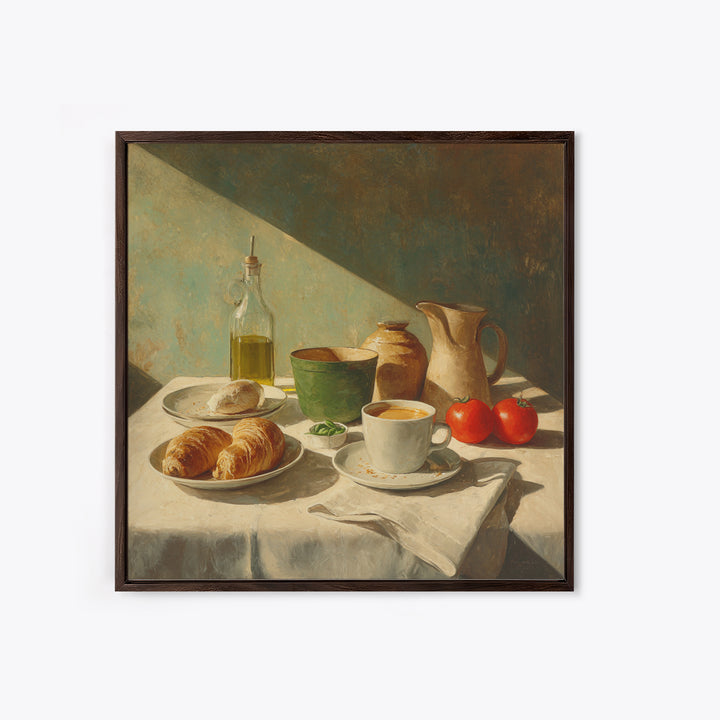 French Bistro Coffee and Croissant Still Life Canvas Print, Restaurant Art, Food Art, Restaurant Decor, Oil Painting, Bistro, RES-1x1-30