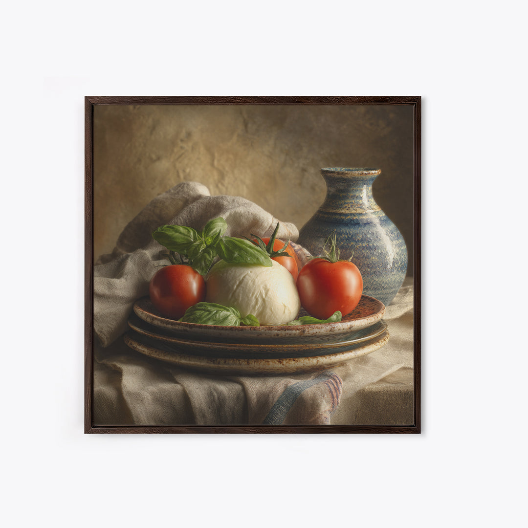 Pizzeria Tomato Basil and Mozzarella Still Life Framed Canvas Print, Restaurant Art, Bar Decor, Restaurant Decor, RES-1x1-34