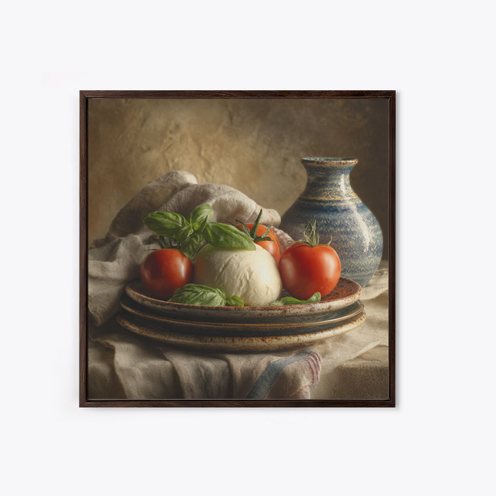 Pizzeria Tomato Basil and Mozzarella Still Life Framed Canvas Print, Restaurant Art, Bar Decor, Restaurant Decor, RES-1x1-34