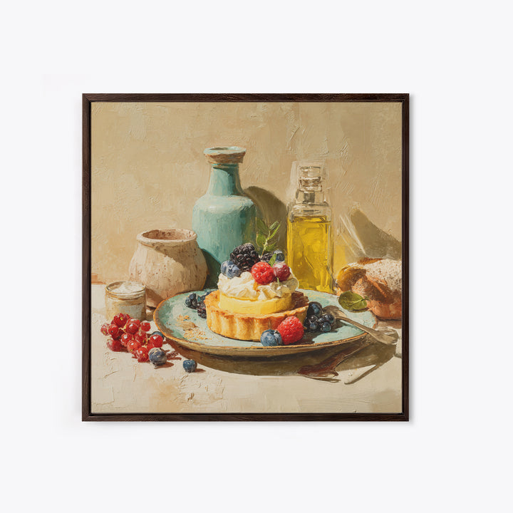 Dessert Tart with Berries and Cream Framed Canvas Print, Restaurant Art, Room Decor, Restaurant Decor, Fine Art, Bistro, RES-1x1-40