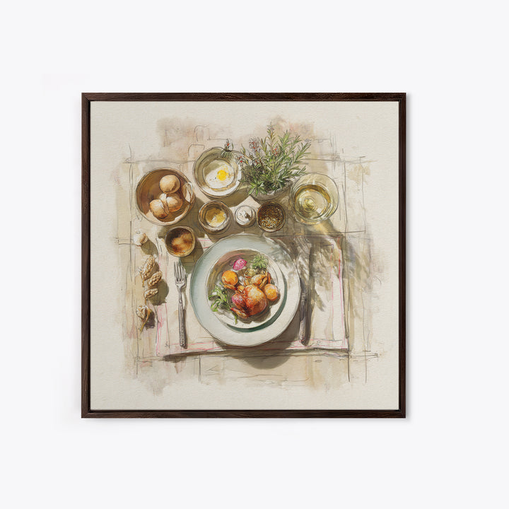 Rooster and Herbs for Farmhouse Restaurant Mood Framed Canvas Print, Restaurant Art, Kitchen Decor, Restaurant Decor, Bistro, RES-1x1-44