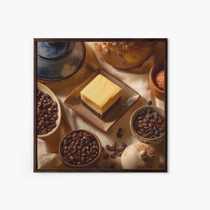 Coffee Beans and Pastry Arrangement Framed Canvas Print, Restaurant Art, Stained Glass Art, Restaurant Decor, Fine Art, Bistro, RES-1x1-46
