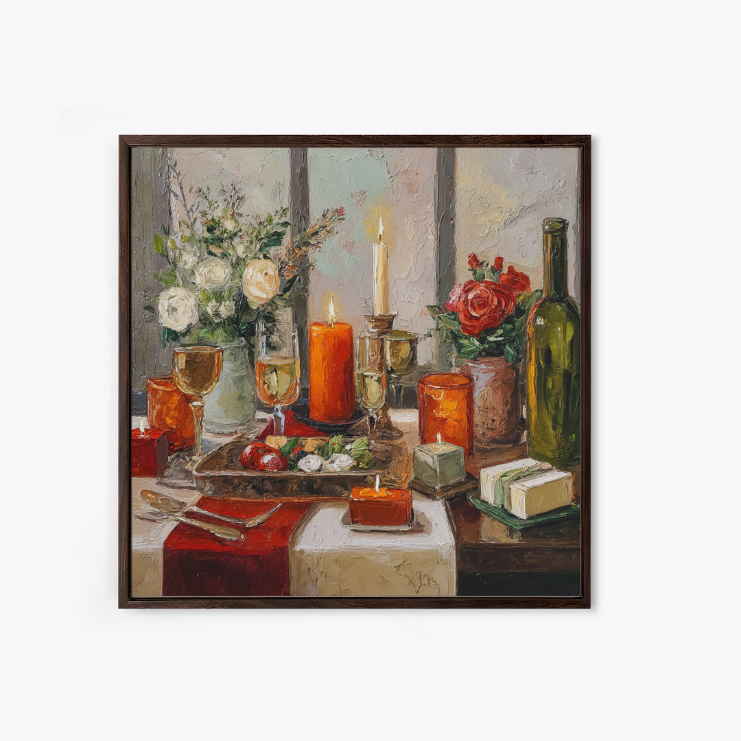 Elegant Table Objects Framed Canvas Print, Restaurant Art, Wall Decor, Restaurant Decor, Oil Painting, Bistro, Farmhouse Decor, RES-1x1-48