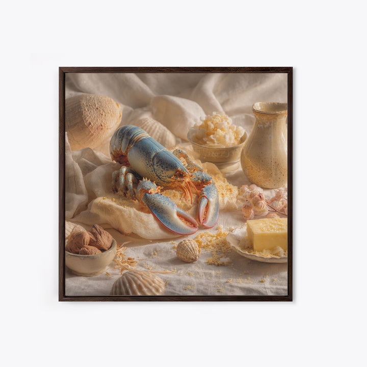 Seafood Lobster and Shell Arrangement Framed Canvas Print, Restaurant Art, Kitchen Decor, Restaurant Decor, Fine Art, Bistro, RES-1x1-56