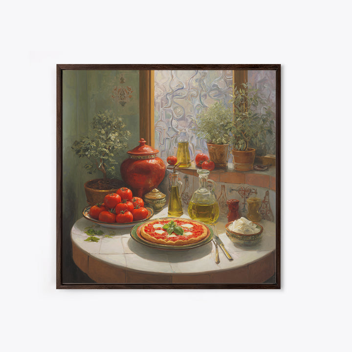 Pizzeria Tomato Basil and Mozzarella Still Life Framed Canvas Print, Restaurant Art, Bar Decor, Restaurant Decor, RES-1x1-58
