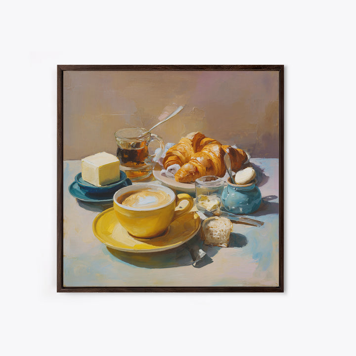 French Bistro Coffee and Croissant Still Life Canvas Print, Restaurant Art, Bedroom Wall Art, Restaurant Decor, Bistro, RES-1x1-6