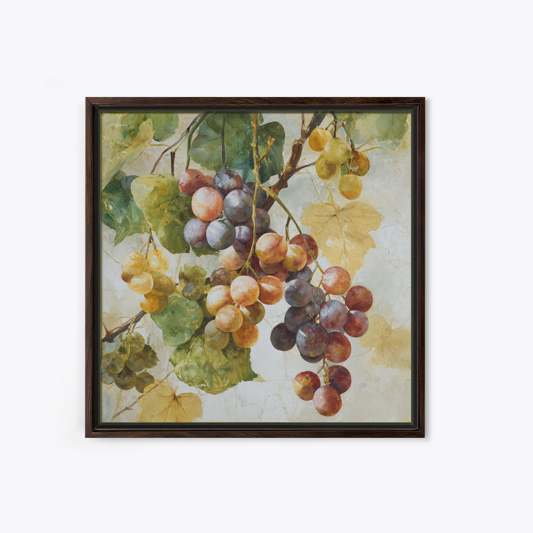 Wine Grapevine Botanical Study Framed Canvas Print, Restaurant Art, Neutral Decor, Restaurant Decor, Oil Painting, Bistro, RES-1x1-63