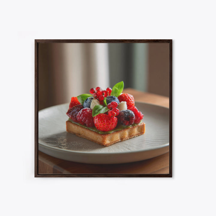 Dessert Tart with Berries and Cream Framed Canvas Print, Restaurant Art, Living Room Decor, Restaurant Decor, Fine Art, Bistro, RES-1x1-64