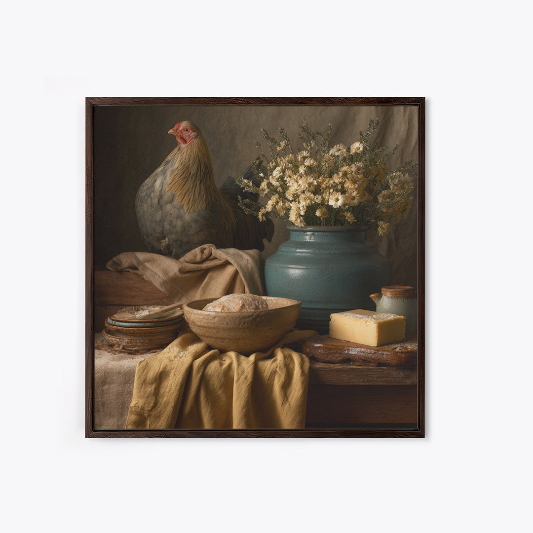 Rooster and Herbs for Farmhouse Restaurant Mood Framed Canvas Print, Restaurant Art, Canvas Print, Restaurant Decor, Bistro, RES-1x1-68
