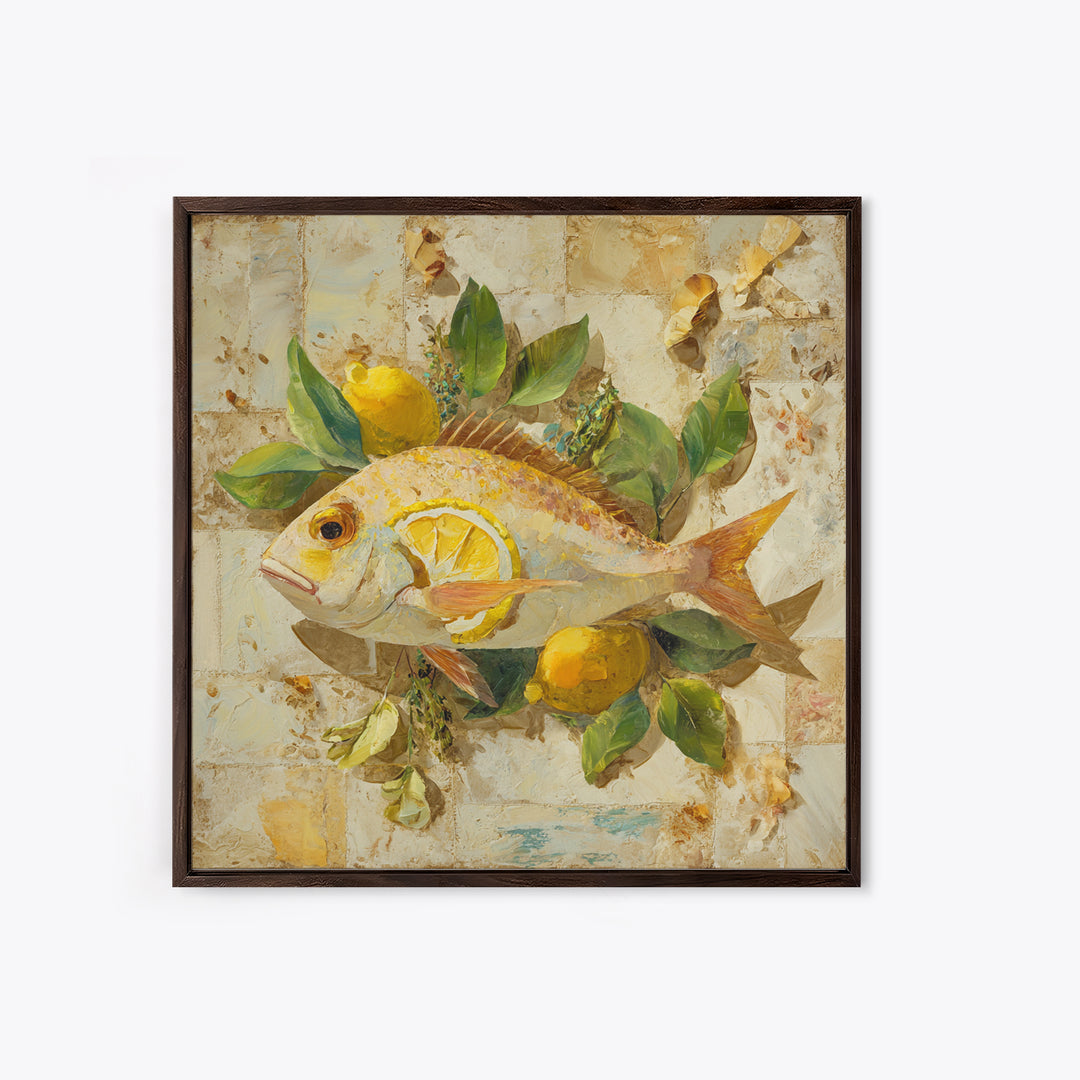 Fresh Fish with Lemon and Herbs Framed Canvas Print, Restaurant Art, Cool Wall Art, Restaurant Decor, Fine Art, Bistro, RES-1x1-71