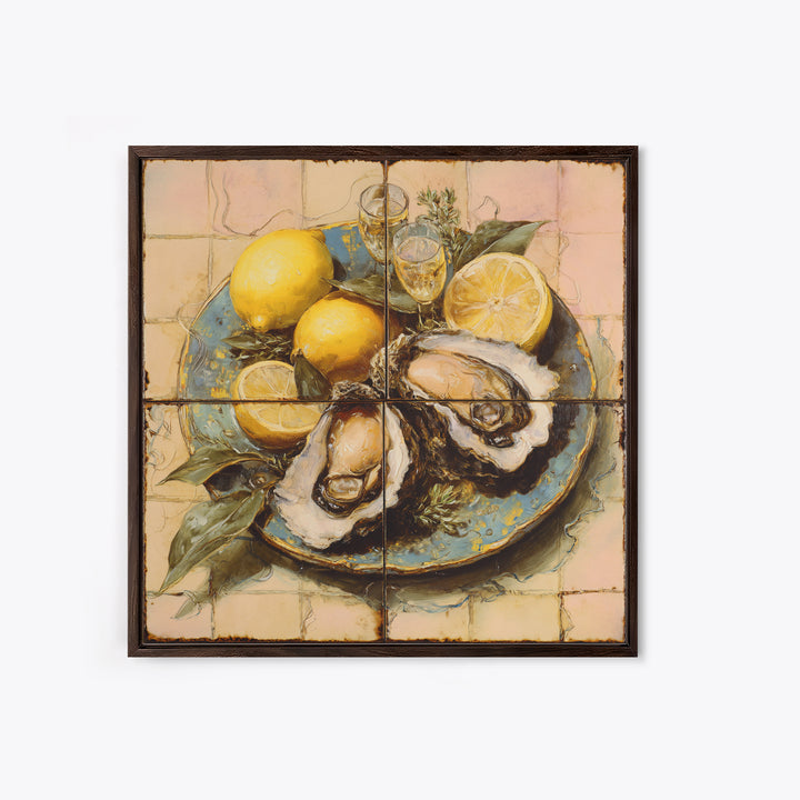 Oyster Platter with Lemons and Champagne Canvas Print, Restaurant Art, Statement Artwork, Restaurant Decor, Fine Art, Bistro, RES-1x1-75